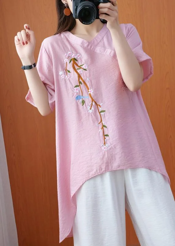 Simple Pink Silhouette Asymmetrical Design Size Clothing Summer Tops