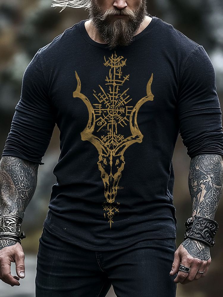 Viking Mystical Compass Animal Skull Totem Symbol Casual Long Sleeve Top / Rvogue / Rvogue
