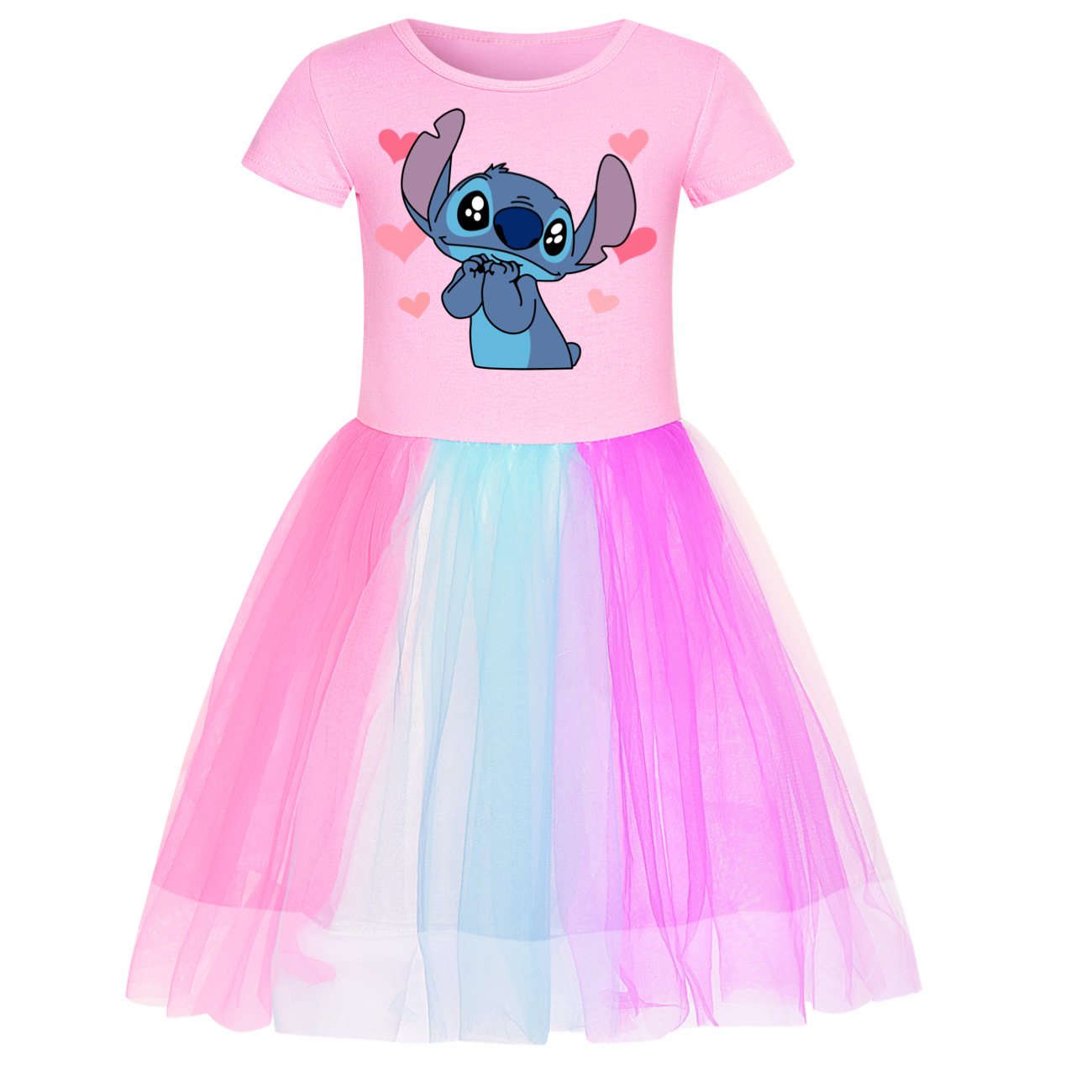 Stitch Rainbow Star Lace Hem Skirt - Adorable Stitch Theme Dress for Kids and Fans -Mayoulove