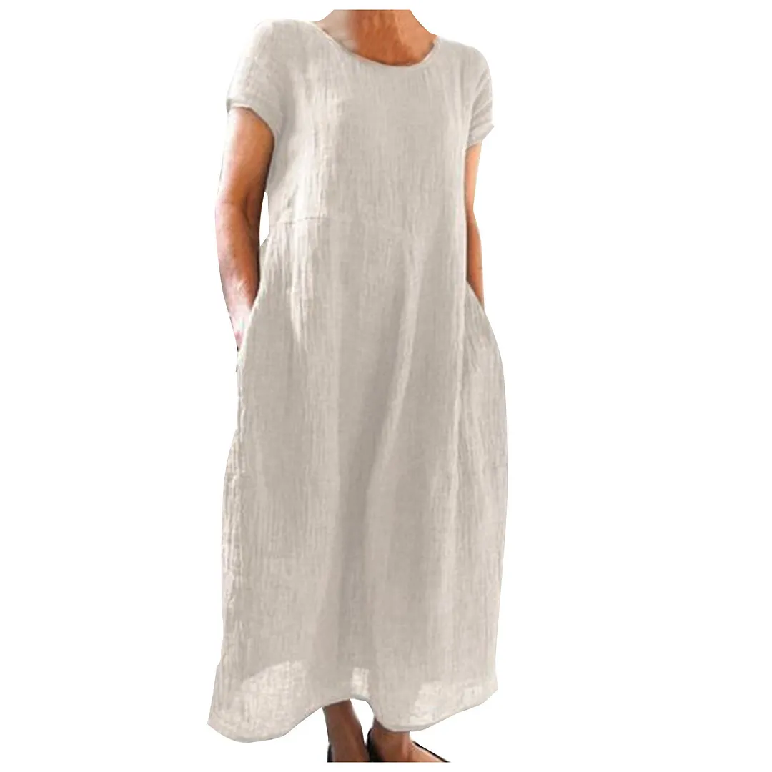 Brownm Brownm Solid-Color Retro Loose Cotton Dress Direct Sales