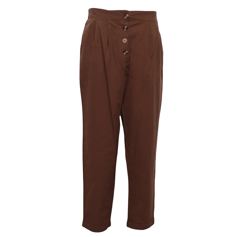 Bigsweety Women Harem Pants Cotton Linen Vintage High Waist Elastic Trousers Casual Ladies Sweatpants Fashion Button Pants New