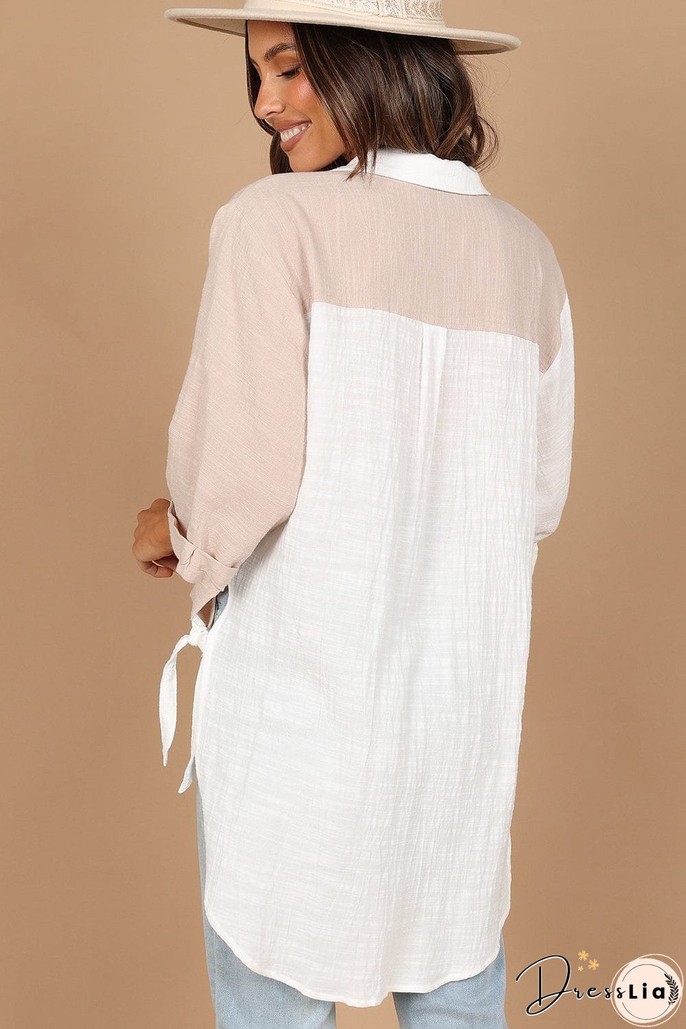 Three-Quarter Sleeve Linen Cotton Blend Top