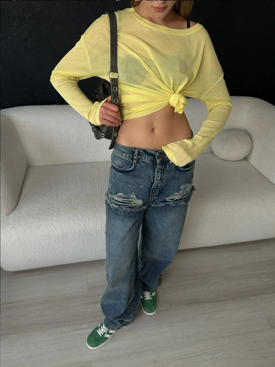 Athvotar Athvotar New Sexy Soft Leier Out-Shoulder Long-Sleeved T-Shirt Women's Transparent Top