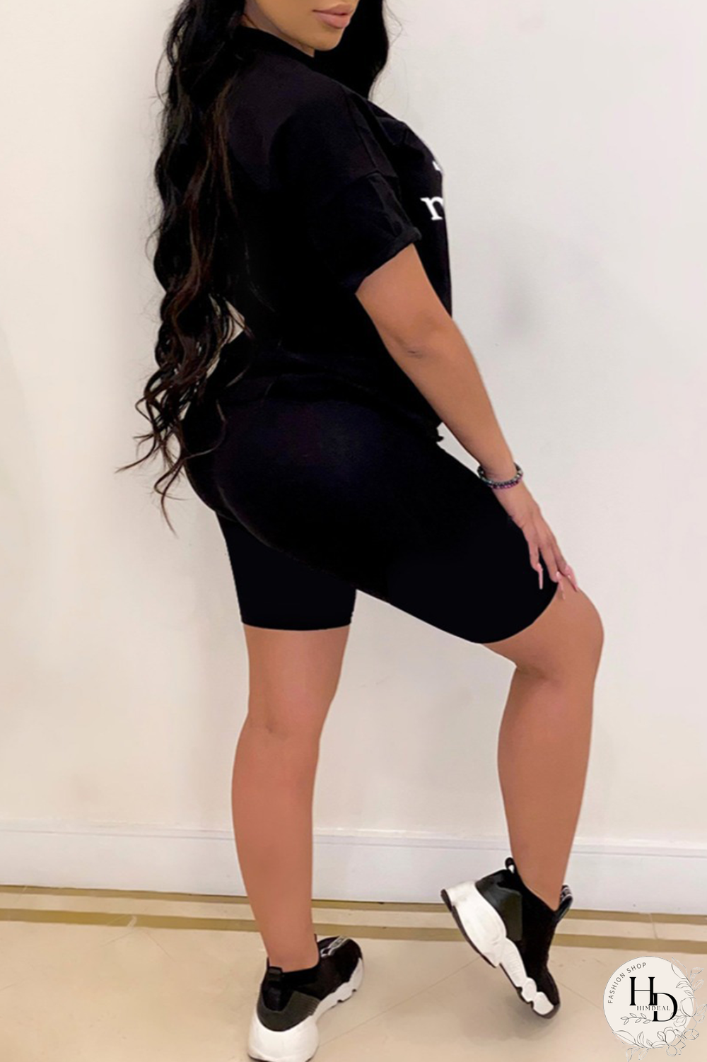 Black Casual Print Patchwork O Neck Short Sleeve Two Pieces