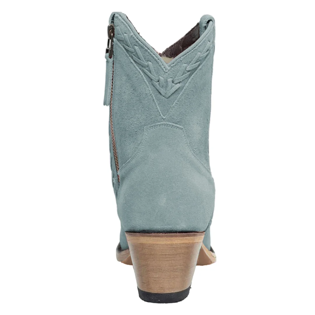 Light Blue Faux Suede Round Toe Side-Zip Block Heel Ankle Boots