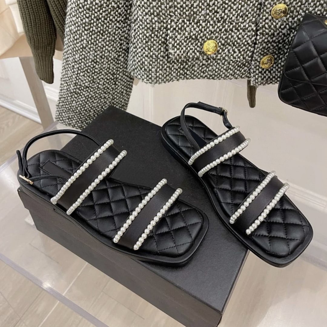 Small Fragrance Pearl One-line Strap Sandals-PABIUYOU- Women's Fashion Leader