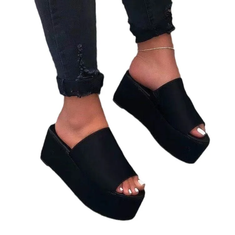 Yyvonne Size 43 Spring And Summer Pine Cake Thick Bottom Slippers Women Flat Bottom Leopard Print Cold Slippers