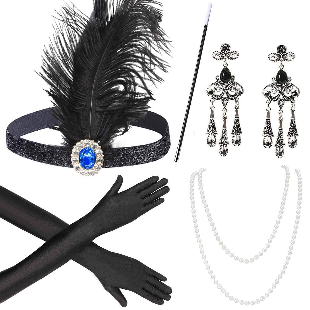 Beelittle 1920s Accessories for Women 20s Gatsby Costume Flapper Headband Necklace Gloves  Holder