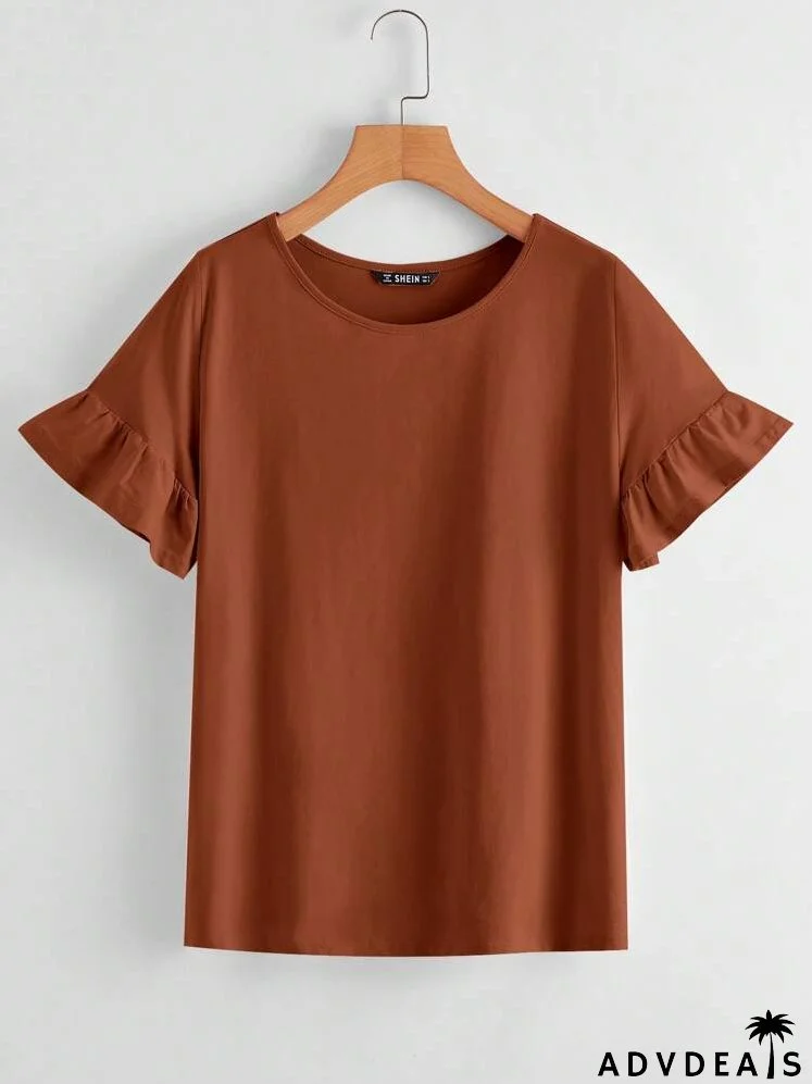 Ruffle Cuff Solid Tee