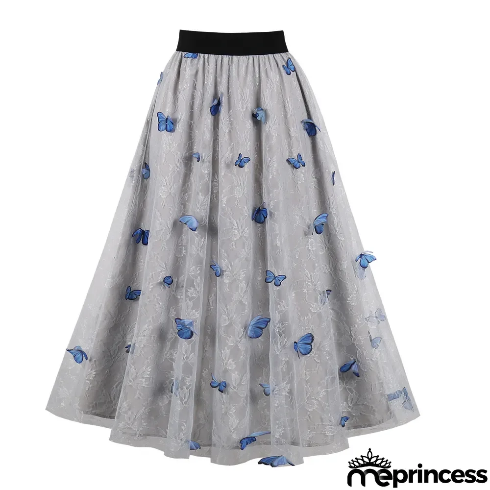 Women Double Layer Pansy Mesh Skirt