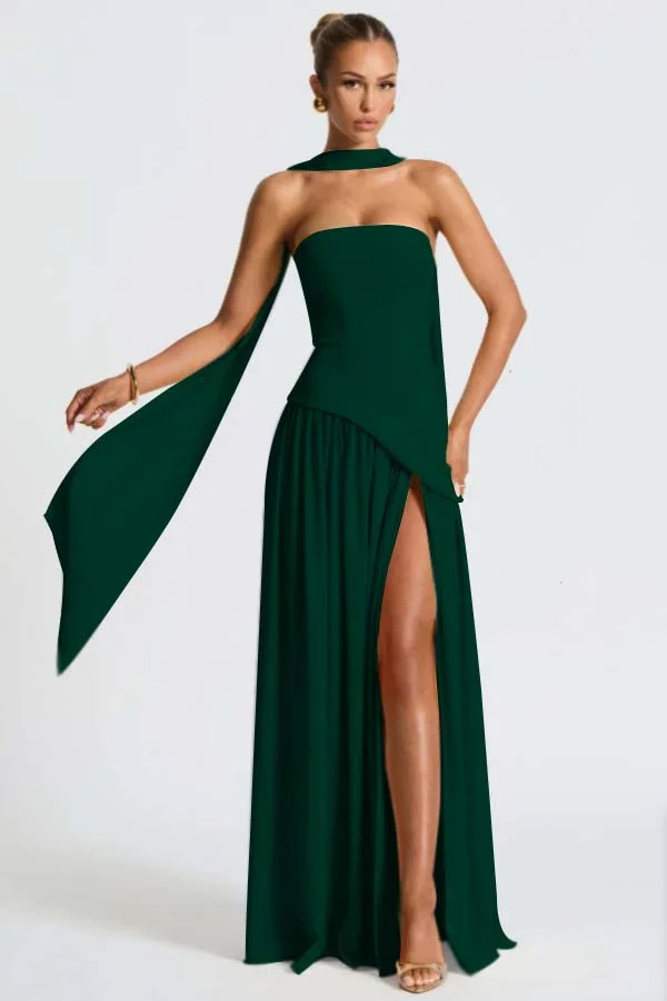 Light Yellow Fashion Split Strapless Summer Prom Dress With Scarf ZT0800