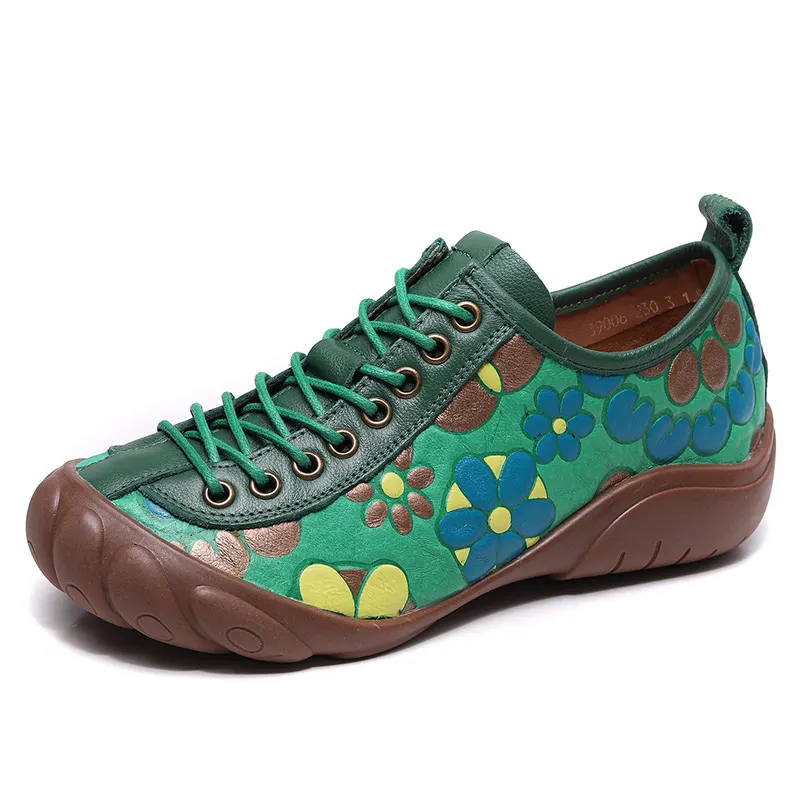 Yyvonne Style Retro Hand Leather Single Shoes Autumn Head Cowhise With Flat Base Soft-Soled Women's Shoes Low Heel