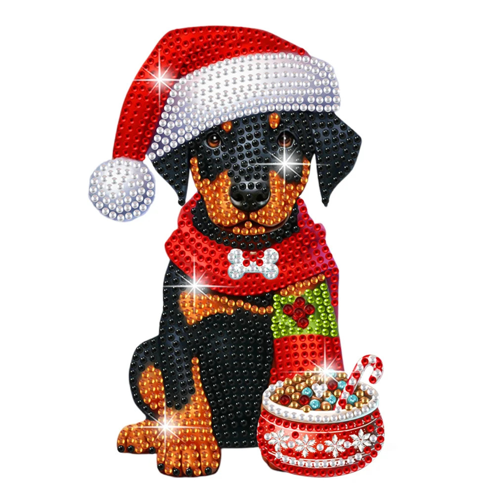 DIY Xmas Shaking Head Doberman Pinscher Acrylic Desktop Diamond Painting Art Kits for Kids