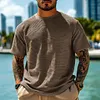 Men's Vintage Brown Waffle Knit Surf Short Sleeve Crew Neck T-Shirt by Inlyline