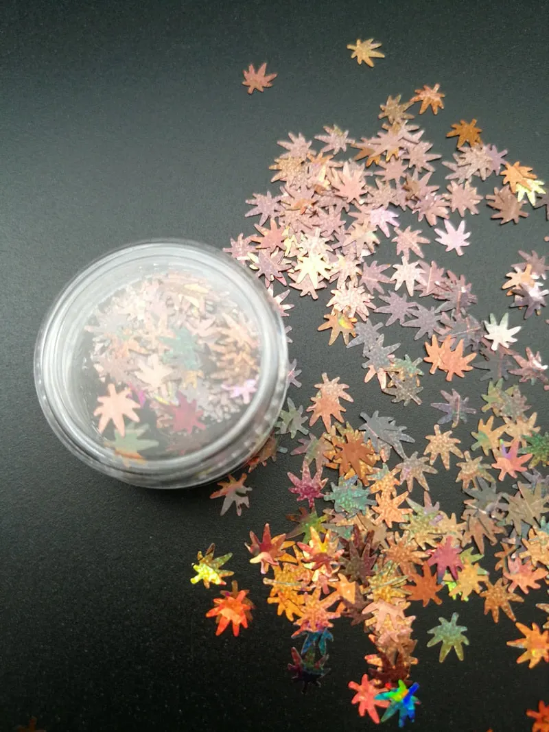 Gold Silver Glitter Nail Foil Sticker Adhesive Transfer Paillette Flake Full Cover Weed Leaf Decal Decor Decoration Manicure