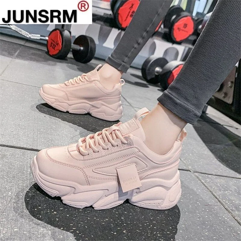 Women Chunky Sneakers 2021 Fashion Platform Sneakers Ladies Brand Wedges Casual Shoes For Woman Leather Sports Dad Shoes 5.5cm
