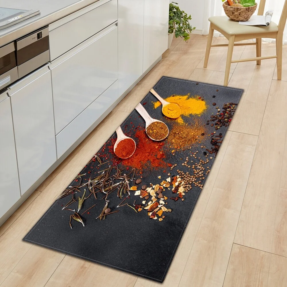 Seasoning Pattern Kitchen Floor Mat Home Entrance Doormat Bedroom Living Room Decoration Long Carpet Hallway Bath Anti-Slip Rugs