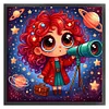 Girl Holding A Telescope-11CT Stamped Cross Stitch 45*45cm/17.72*17.72in