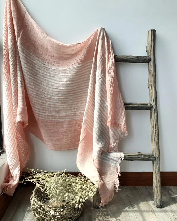 White Fine Striped Cotton and Linen Scarf