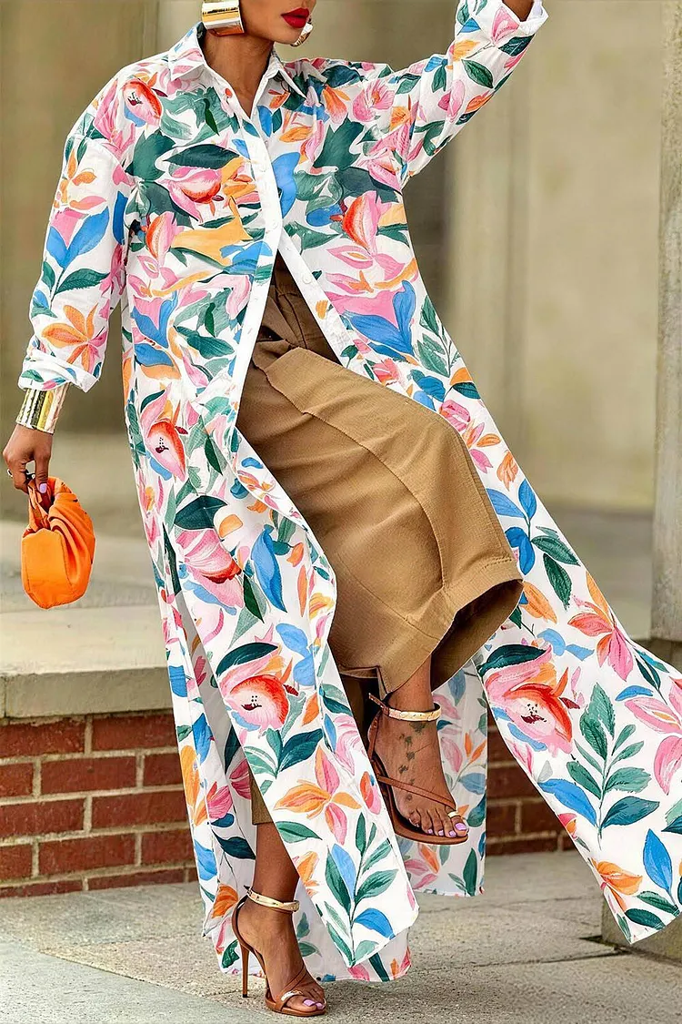 Xpluswear Design Plus Size Business Casual Multicolor All Over Print Long Shirt Collar Long Sleeve Split Blouses [Pre-Order] 2024 - Xpluswear