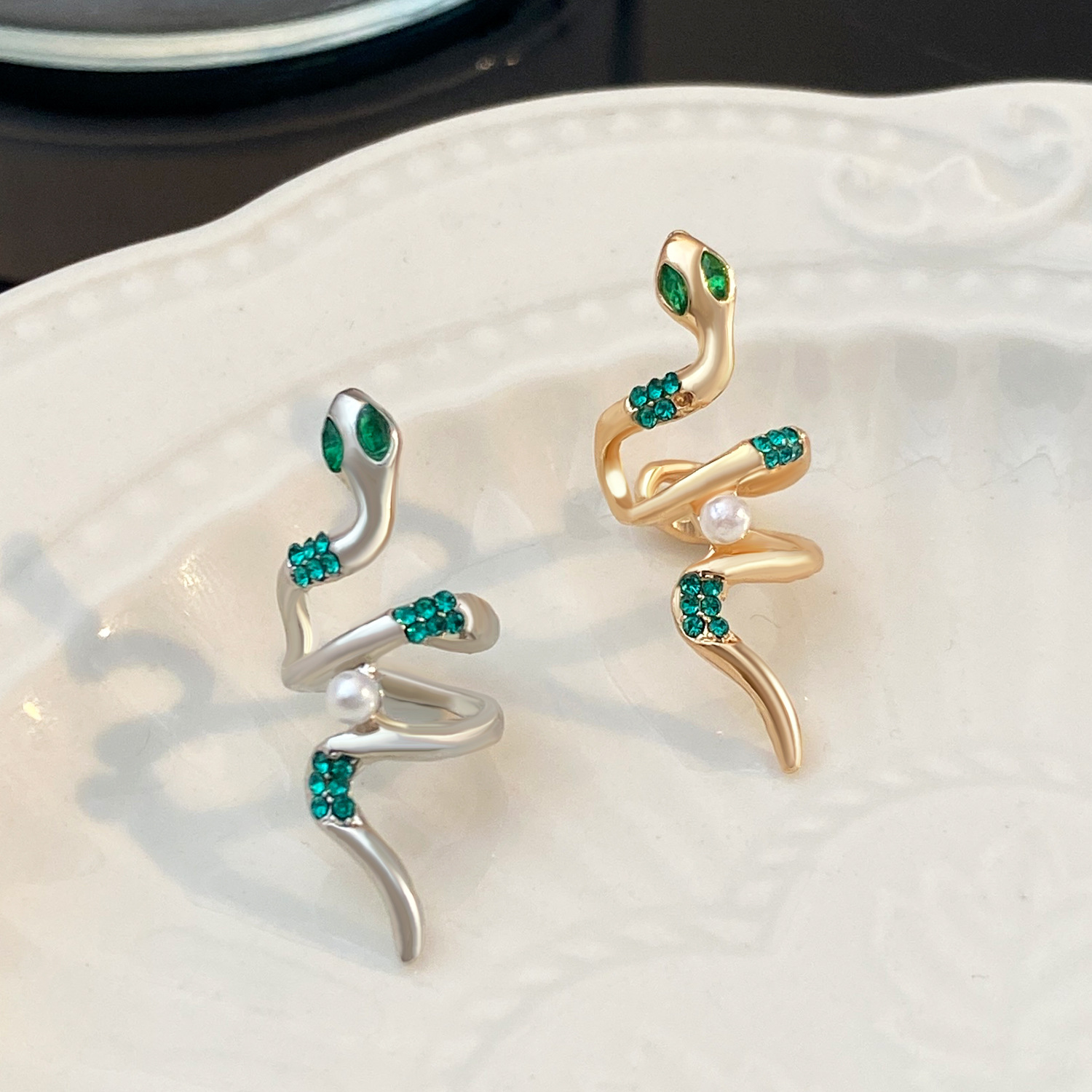 Copper and Gold Plated Snake Zirconia Earrings