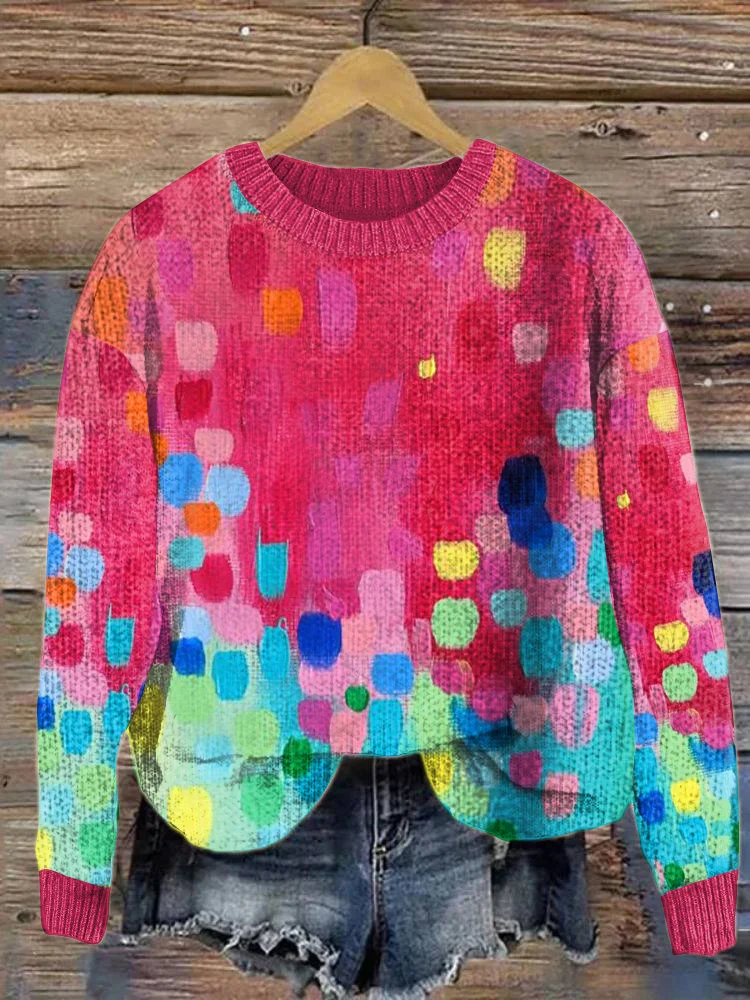 Women's Art Color Block Print Crew Neck Sweatshirt ​