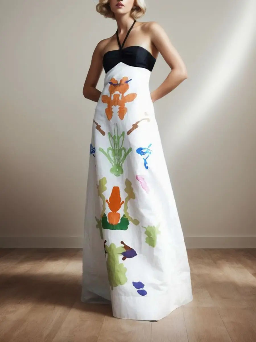 Suspenders Botanical Print Maxi Dress