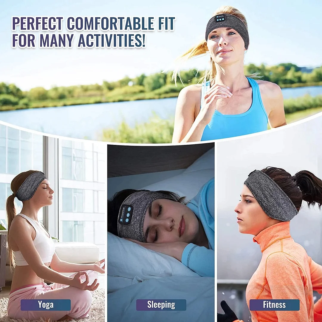 Hugoiio™ Bluetooth Sleeping Headphones Sports Headband Thin Soft Elastic Comfortable Wireless Music Earphones Eye Mask for Side Sleeper