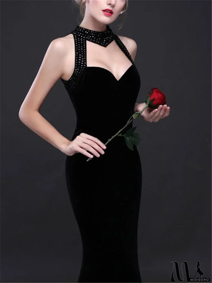 MidiSono - Sexy Sweetheart Neckline Mermaid Velvet Long Maxi Dress for Evening