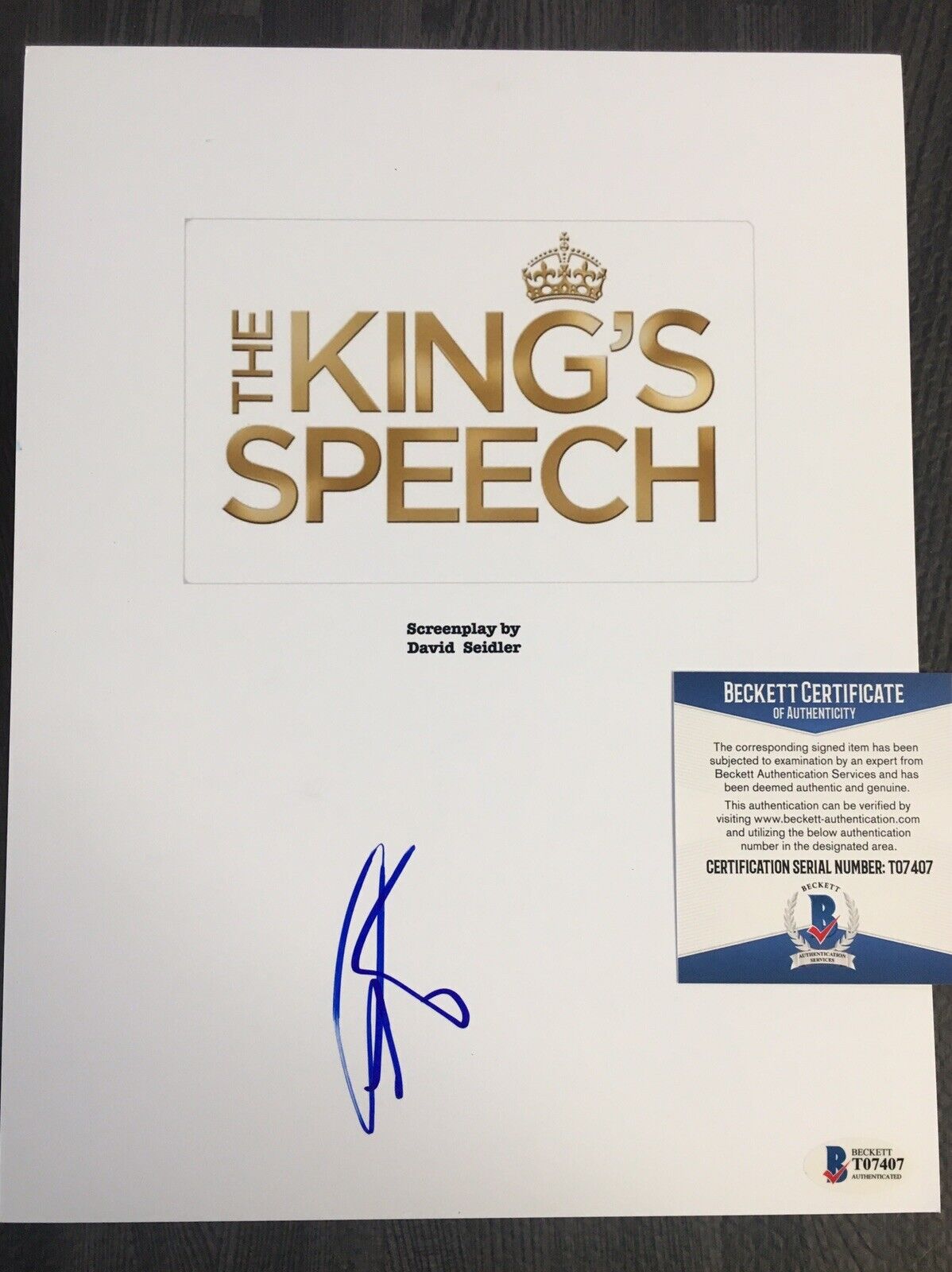 COLIN FIRTH SIGNED THE KING'S SPEECH FULL 92 PAGE MOVIE SCRIPT BECKETT BAS