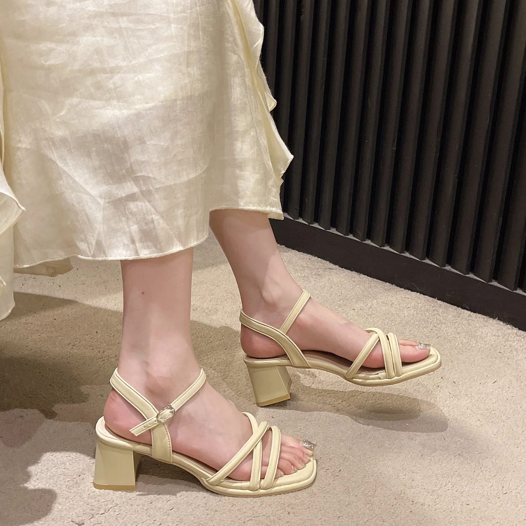 Woherb Woherb Female Summer 2024 New Fashion Fashion A Word Belt With Thick Heel Fairy Wind Match Skirt Roman Women's Shoes-Outfit Ideas