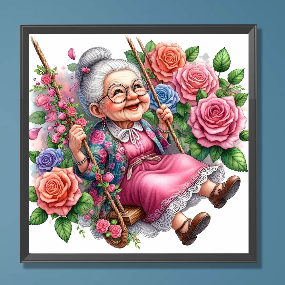 Diamond Painting - Full Round Drill - Swing Old Lady(Canvas|30*30cm)