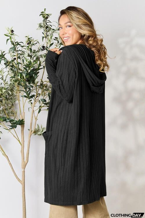 Basic Bae Full Size Ribbed Open Front Long Sleeve Cardigan