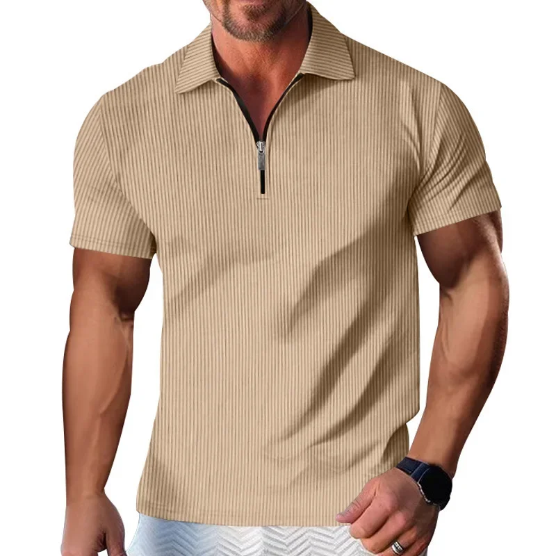 Destinybetclub Guys Clothing Styles - Summer Zipper Stripe Polo Shirt  
