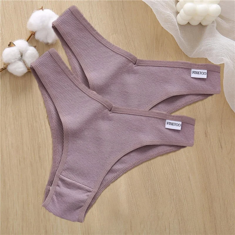 2PCS/Set Sexy Lingerie Cotton Panties Women Underwear Briefs Female Underpants Pantys Tangas Thong Panties Bikini Solid Color
