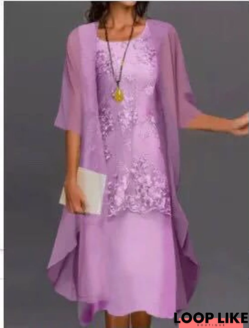 Fashionable and Elegant Lace Chiffon Dress Two Piece Set