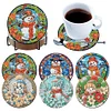 6Pcs/set Diamond Painting Wooden Snowman Coaster Cup Cushion With Holder