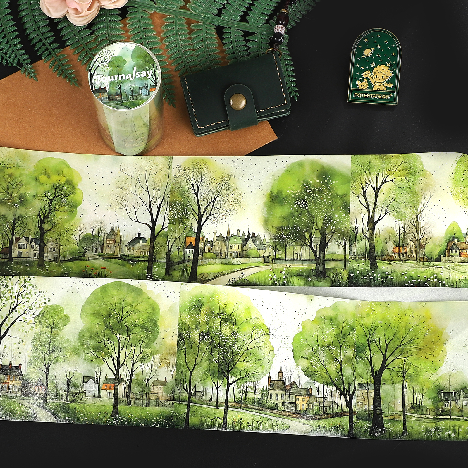 빈티지 봄 분위기의 나무와 마을 풍경 와시 테이프 80mm*171cm