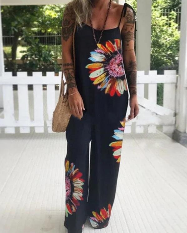 Black Floral Spaghetti Casual One-Pieces - Chicaggo