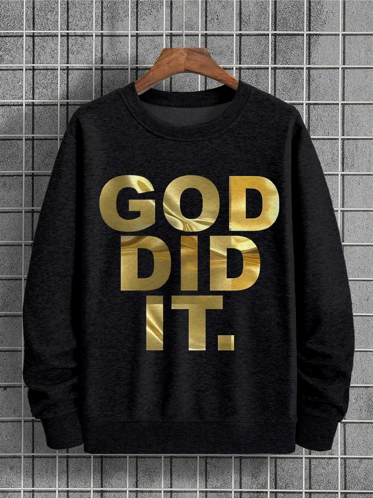 Men's God Did It Print Casual Sweatshirt