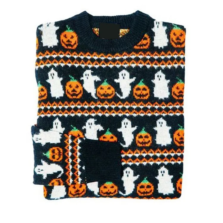 Retro Fall Pumpkin Ghost Halloween Printed Women's Sweater