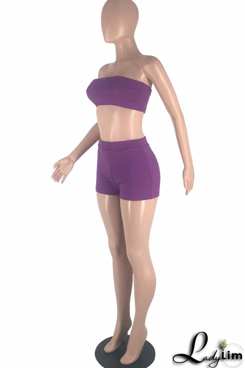 Blue Fashion Sexy Solid Backless Strapless Sleeveless Two Pieces