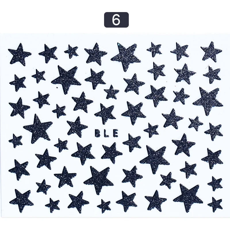 1 Sheet 3D Nail Slider Stars Glitter Shiny Decoration Decal DIY Transfer Adhesive Colorful Nail Art Tips