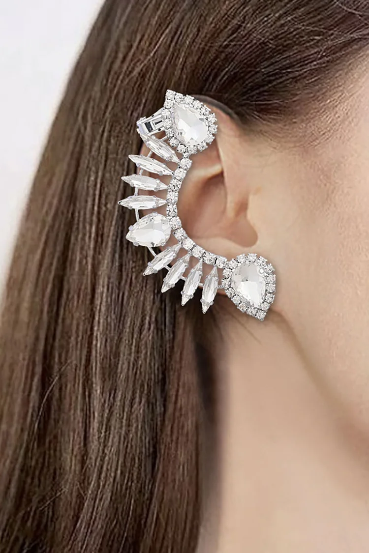 Alloy Rhinestone Decor Arcuate Clip Earrings