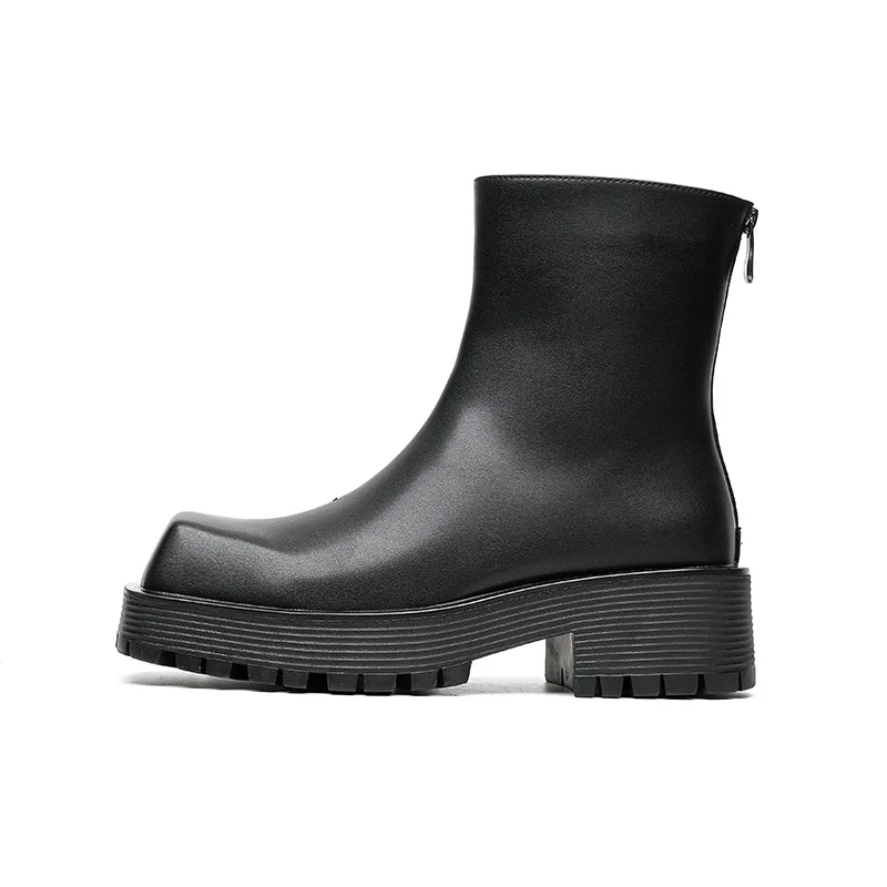 Tanguoant Tanguoant 2023 New Square Head Thick Bottom Male Rear Zipper Youth Low Tube Medium Heel High Top Martin 8118-R