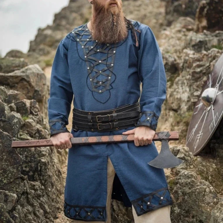 Viking-Style Medieval Tunic With Leather Belt - Perfect For Historical Reenactments And Festivals-inspireuse