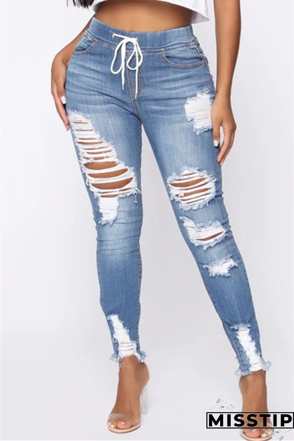 Deep Blue Fashion Casual Regular Solid Jeans