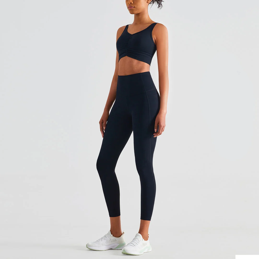 Chest Pleat Sports Bra + Legging 2-Piece Set