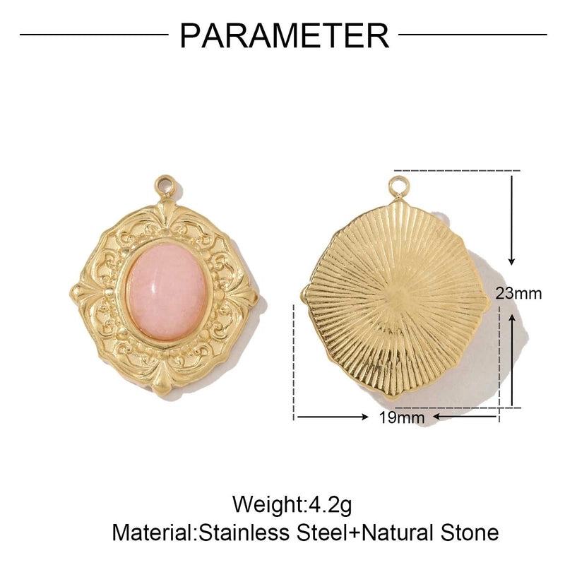 3 PCS/Package 18*19mm 201 Stainless Steel Natural Stone 18K Gold Plated Square Rhombus Polished Jewelry Accessories Pendant