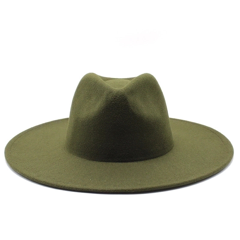 Unisex Elegant Solid Color Big Eaves Flat Eaves Fedora Hat